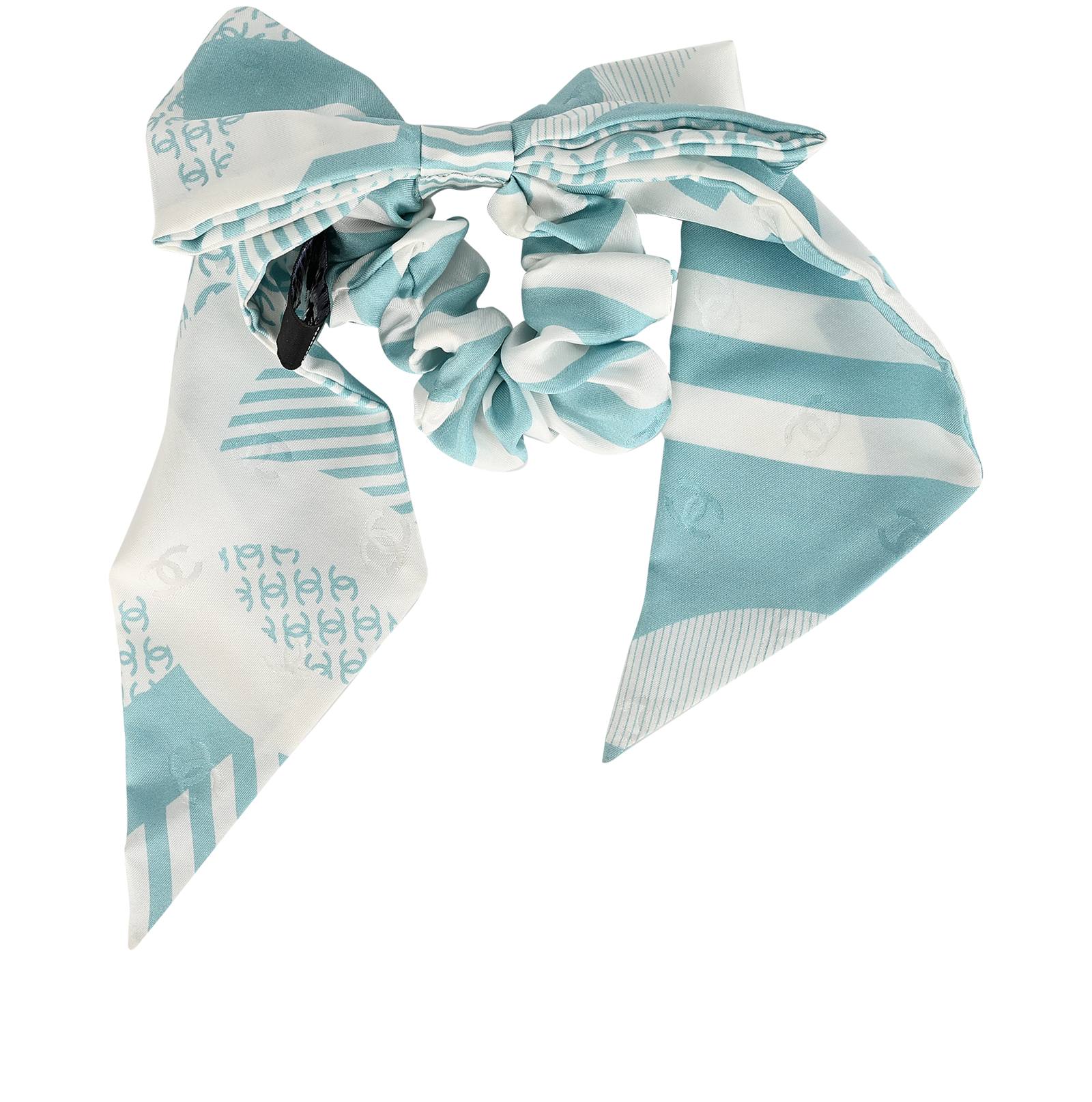 Chanel CC Bow Scrunchie, &pound;275, Accessories, Blue/White, Silk, Back view